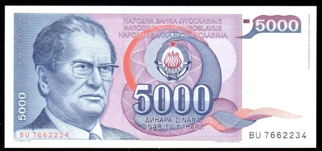 Bankbiljet - Joegoslavië 5000 Dinara 1985 - UNC., Ophalen of Verzenden, Joegoslavië, Los biljet