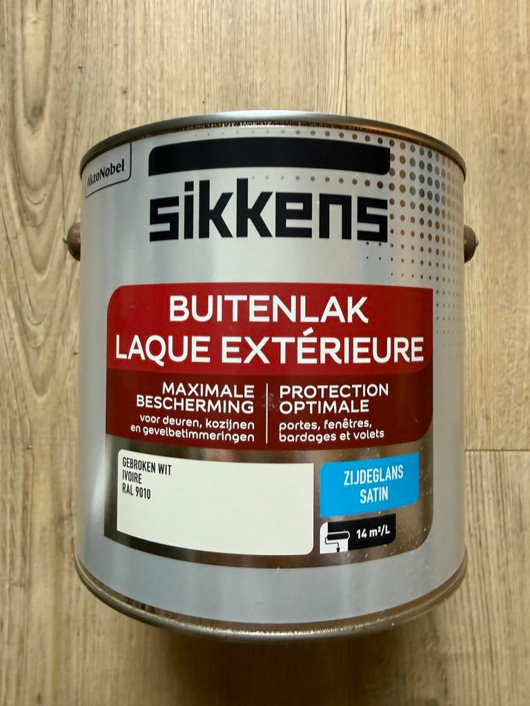 Sikkens Buitenlak zijdeglans gebroken wit RAL 9010 2,5 liter, Wit, Nieuw, Ophalen of Verzenden, Lak