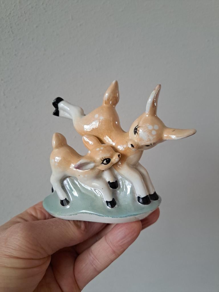 Hert met jong kalf, jaren 60, porselein 12x6x10cm, Ophalen of Verzenden