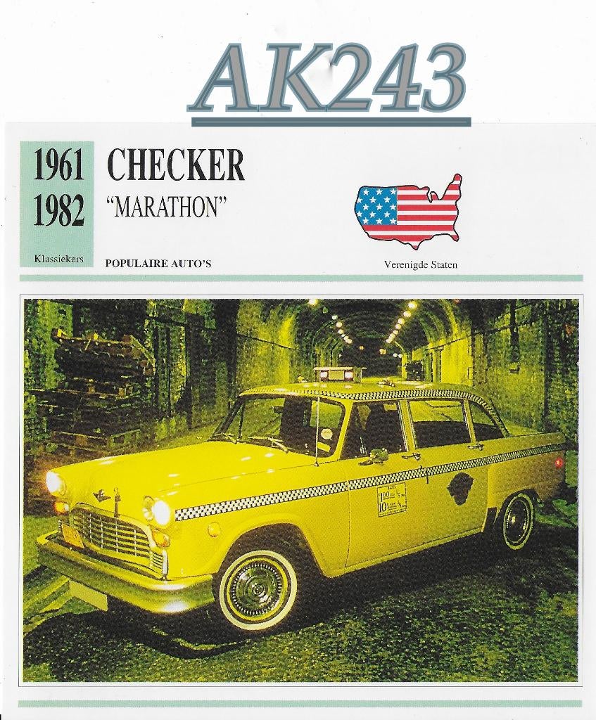 Ak243 autokaart checker marathon ( 1961 / 1982 ), Ophalen of Verzenden, Zo goed als nieuw, Auto's