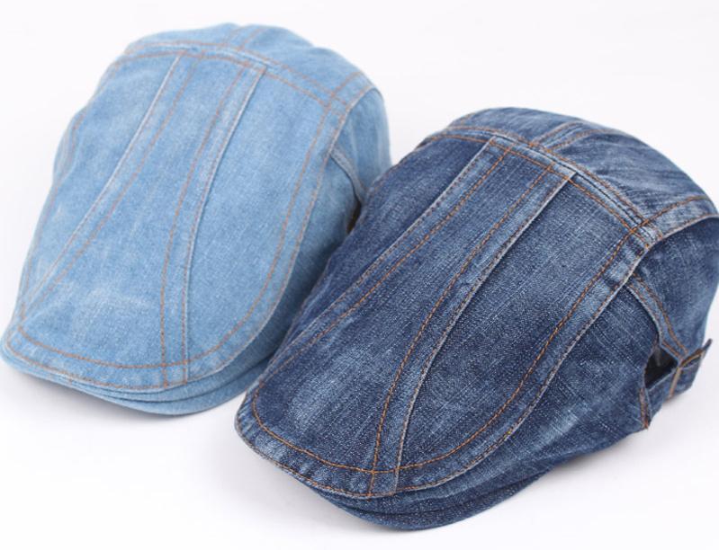 Blauwe platte denim pet (spijkerpet spijker flat cap baret), Verzenden, Nieuw, Pet