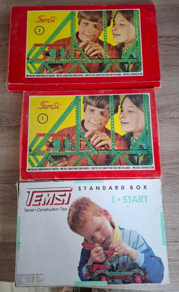 Drie dozen Meccano/Temsi, jaren 80. Met boekjes., Verzamelen, Speelgoed, Ophalen of Verzenden