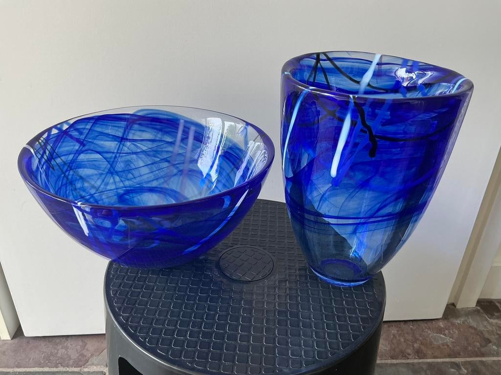 Kosta Boda Contrast serie schaal+vaas ontwerp Anna Ehrner, Ophalen of Verzenden