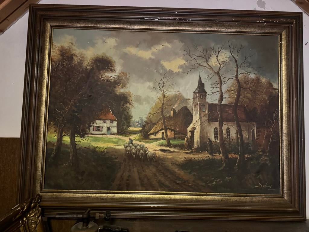 Schilderij met landelijk tafereel, Antiek en Kunst, Kunst | Schilderijen | Klassiek, Ophalen