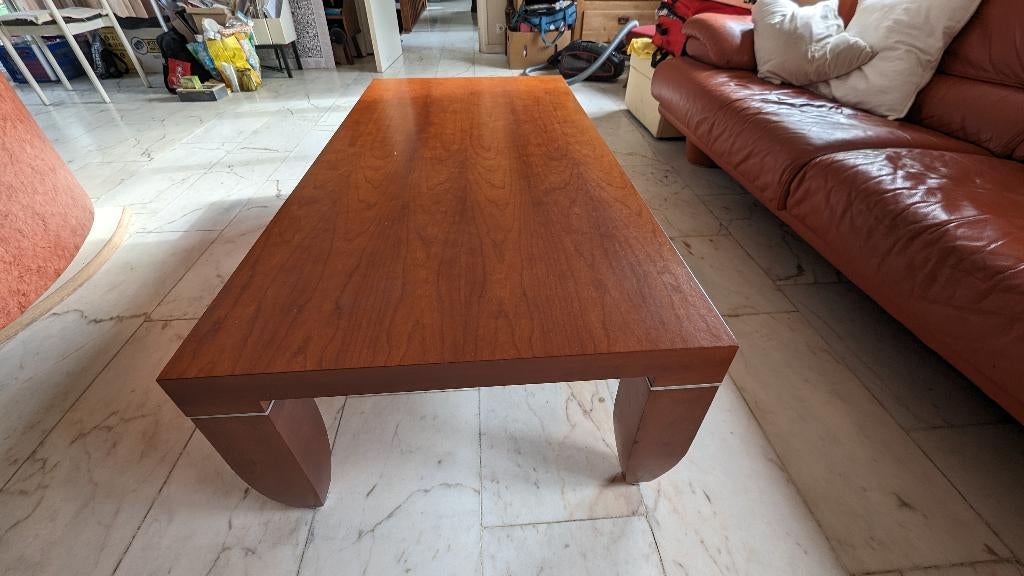 Salontafel - kersenhout / chroom, Ophalen, 100 tot 150 cm, 50 tot 100 cm, Zo goed als nieuw