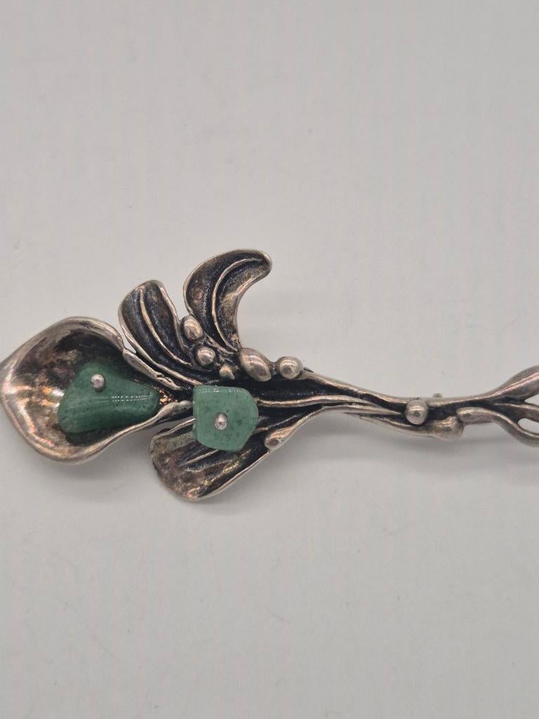 Vintage Zilveren Broche met Jade, Verzenden, Gebruikt, Zilver, Zilver