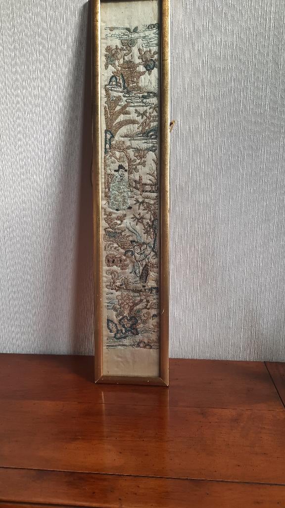 Kanton chinees mouwstuk zijde div.figuren verboden steek, Antiek en Kunst, Ophalen of Verzenden