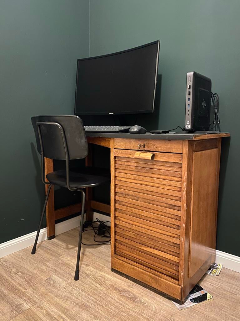 Vintage Antiek Bureau met 6 Lades - Afsluitbaar, Huis en Inrichting, Bureaus, Ophalen, Gebruikt