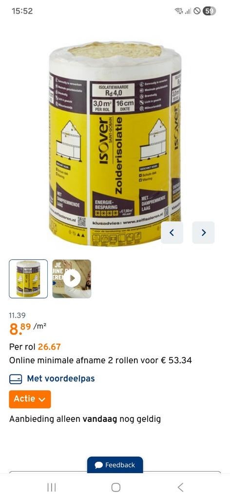 Nieuwe zolder isolatie - Glaswol 16cm, Ophalen, Dakisolatie, 12 cm of meer, Nieuw