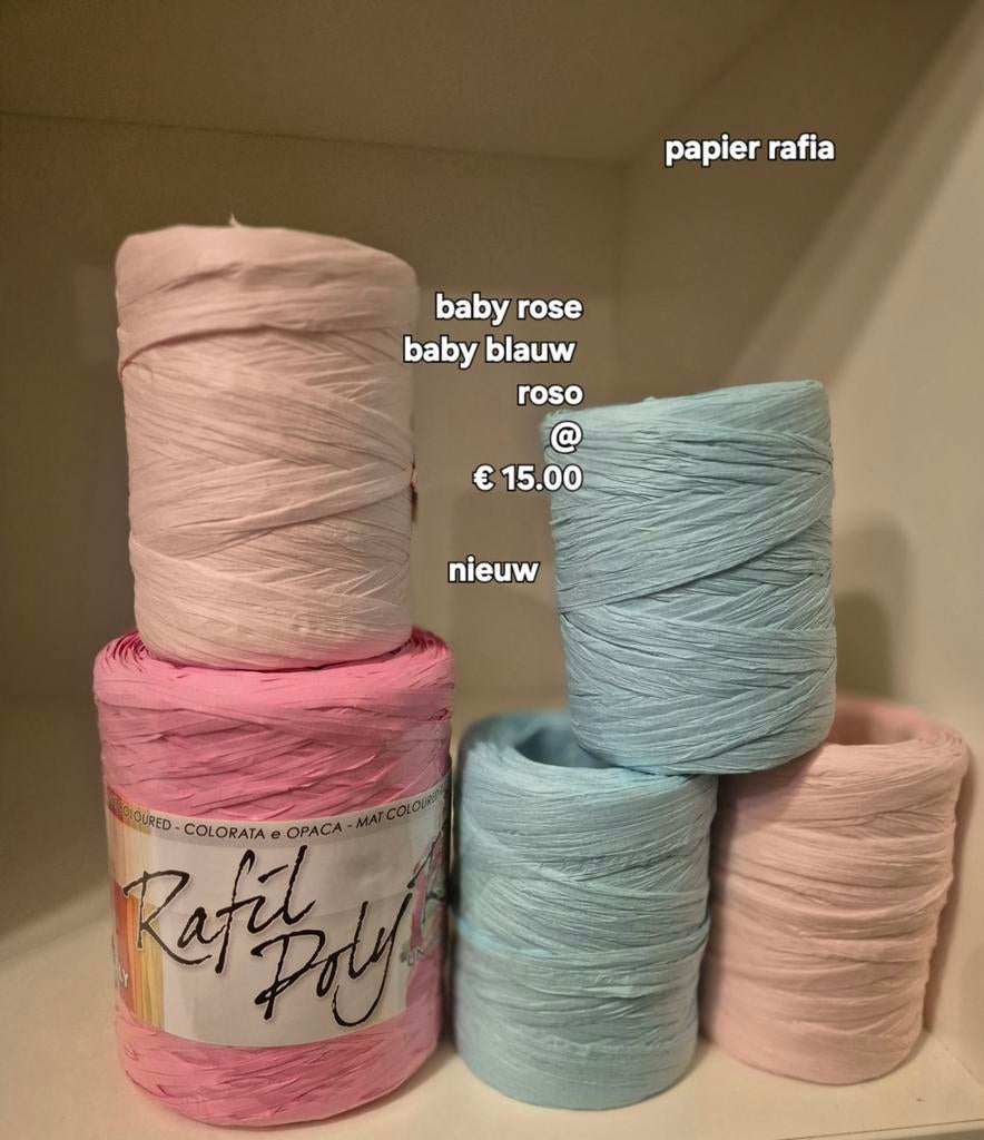 Papier Rafia - Baby Rose, Blauw, Roso - Nieuw, Hobby en Vrije tijd, Breien en Haken, Ophalen of Verzenden, Nieuw, Haken