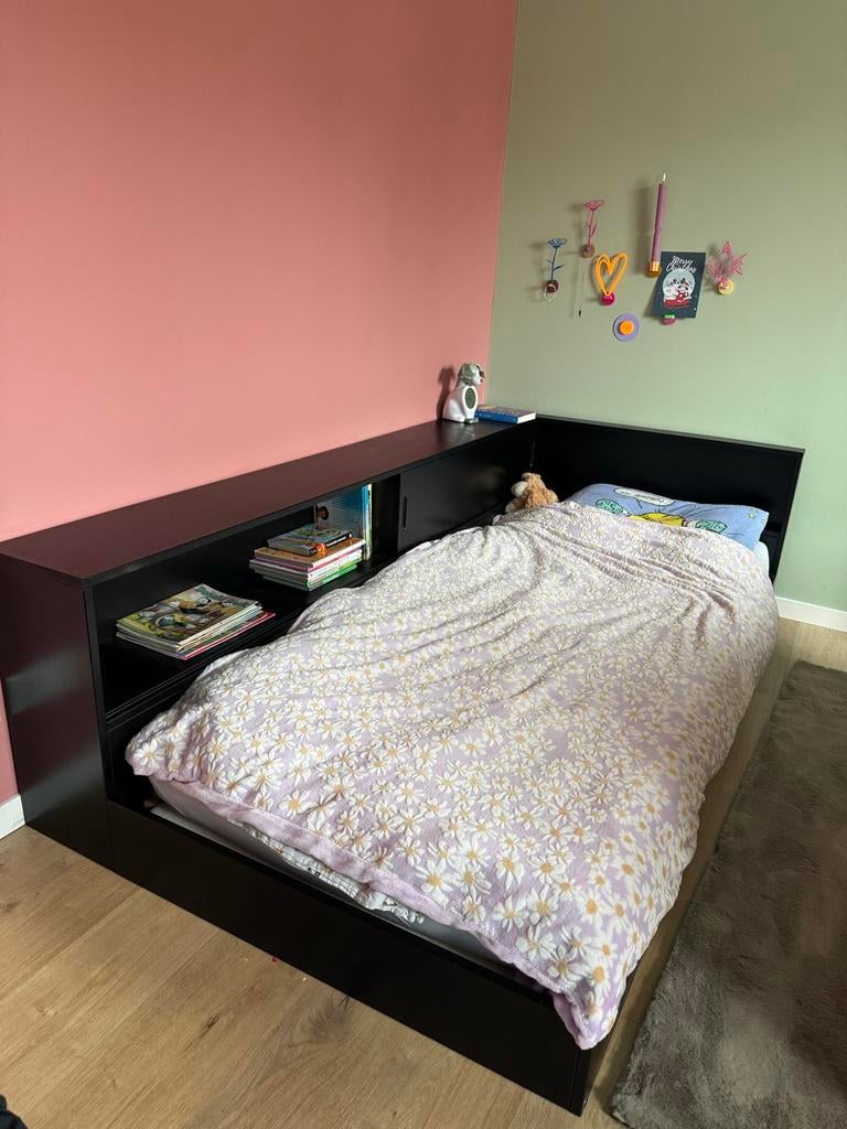 Woood Connect Hoekbed, Huis en Inrichting, Ophalen, Eenpersoons, Zwart, Zo goed als nieuw