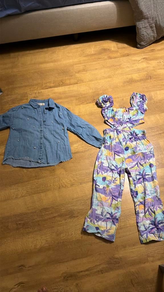 Prachtige zara jumpsuit met open zij en denim blouse 134, Ophalen of Verzenden, Zo goed als nieuw, Meisje