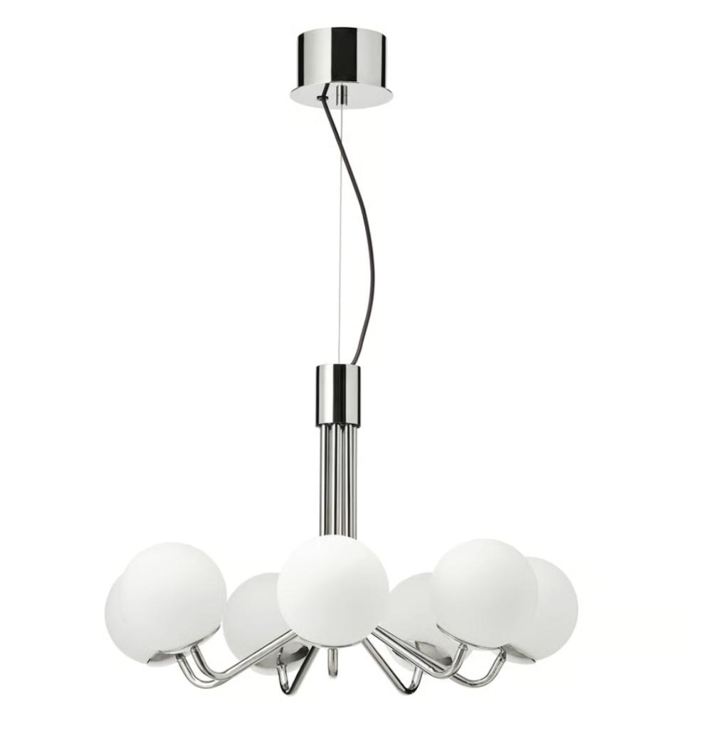 Nieuw IKEA SIMRISHAMN Kroonluchter 7-armig - wit bol RVS, Ophalen of Verzenden, Nieuw, Glas