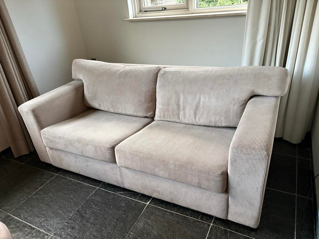 Design bank van Baan rib fluweel beige, Ophalen, Gebruikt, 150 tot 200 cm, Tweepersoons