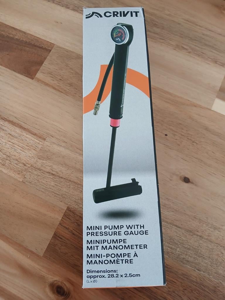 Crivit Minipomp, Fietspomp met drukmeter - Nieuw in doos, Ophalen of Verzenden, Drukmeter, Nieuw