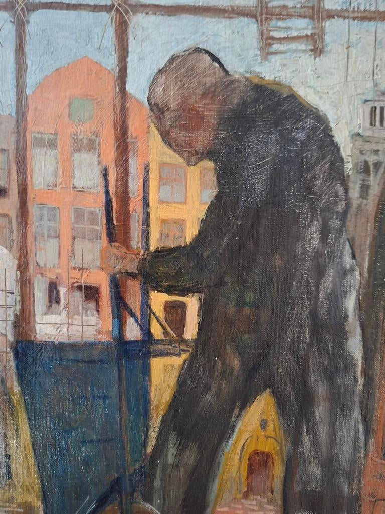 'Compositie' Johann van Dijk schilderij 1960 met lijst, Antiek en Kunst, Ophalen of Verzenden