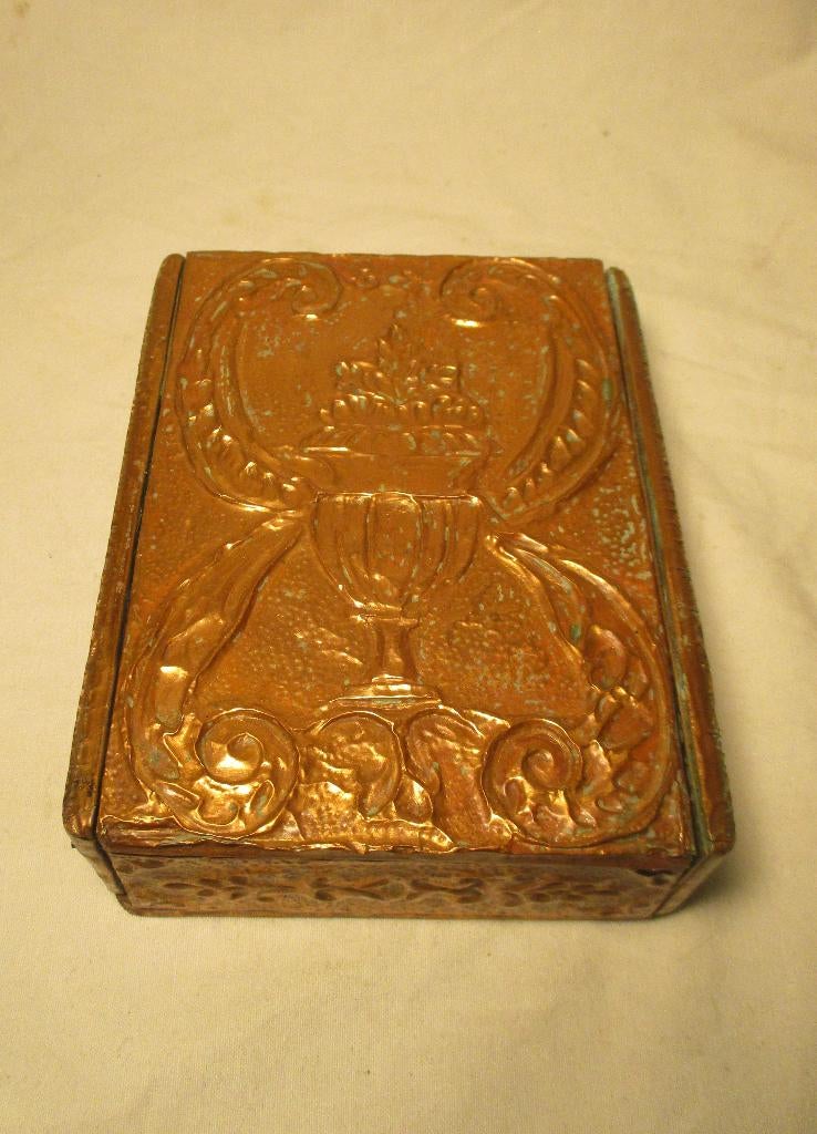 antiek religie hout doosje geheel van koper gemaakt, Ophalen of Verzenden