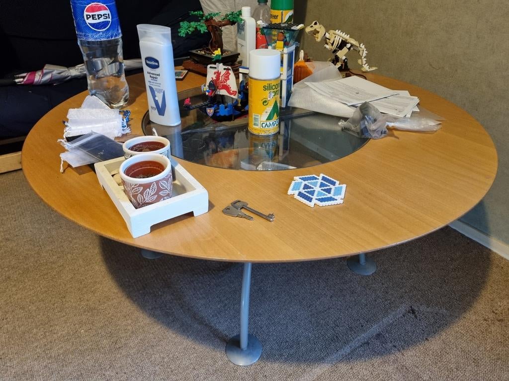 GRATIS Grote Ronde Salontafel met Glasplaat, Ophalen, Gebruikt, 100 tot 150 cm, Rond