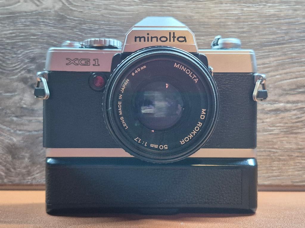 Minolta XG-1 + MD Rokkor 50mm f1.7 + Autowinder, Audio, Tv en Foto, Fotocamera's Analoog, Ophalen of Verzenden, Gebruikt, Spiegelreflex