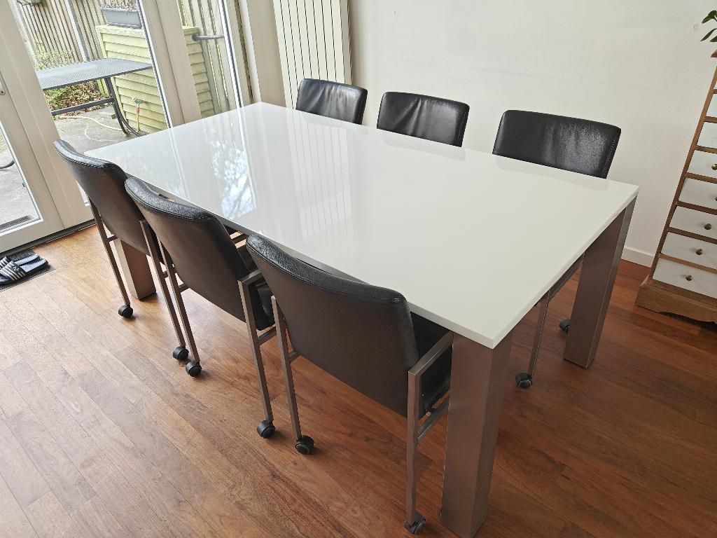 Tafel hoogglans wit, Huis en Inrichting, Tafels | Eettafels, Gebruikt, 200 cm of meer, 50 tot 100 cm, Vijf personen of meer