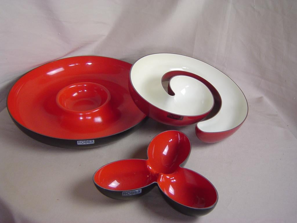 3 vintage snackschalen Robex Italy jaren 70, Huis en Inrichting, Kunststof, Ophalen of Verzenden, Rood, Overige typen