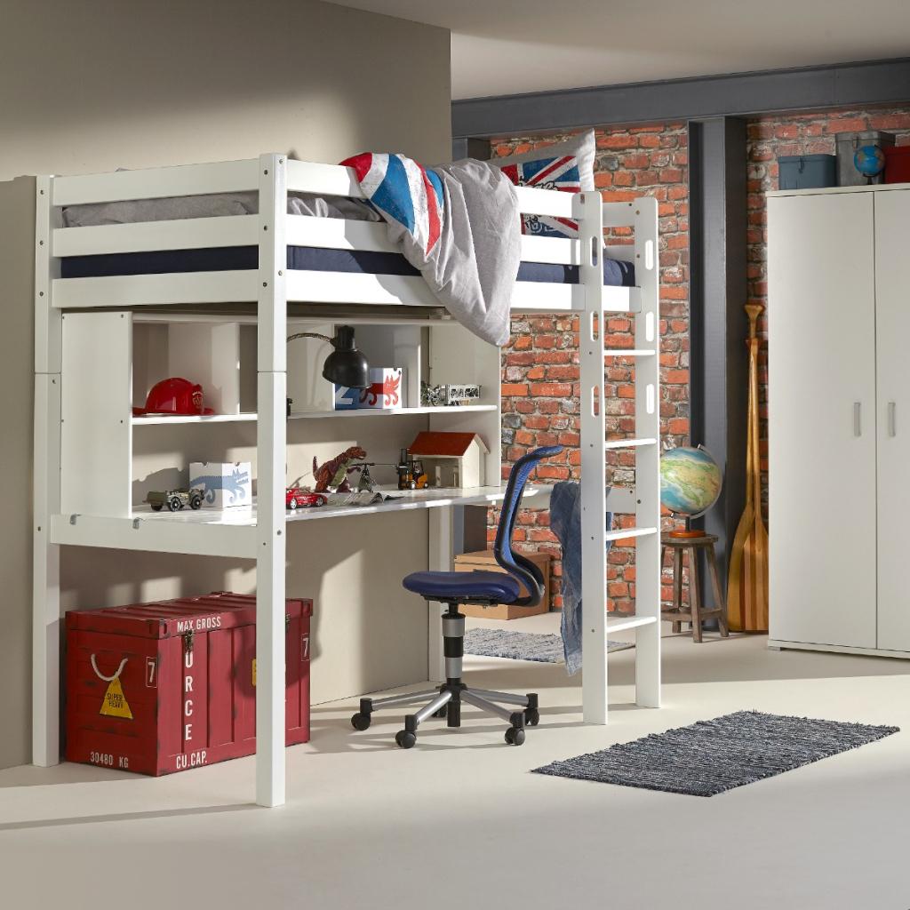 Pinokkio hoogslaper wit met bureaublad en boekenvak, Niet ingevuld, Niet ingevuld, Niet ingevuld