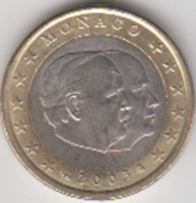 Monaco 1 euro Rainier III 2003 UNC in munthouder, Ophalen of Verzenden, Monaco, 1 euro, Losse munt