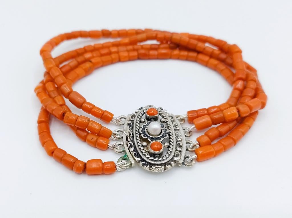 Bloedkoralen armband met zilveren slot met parel, 19 cm, Info@zilverwebsite.nl, Verzenden, Zo goed als nieuw, Zilverwebsite.nl