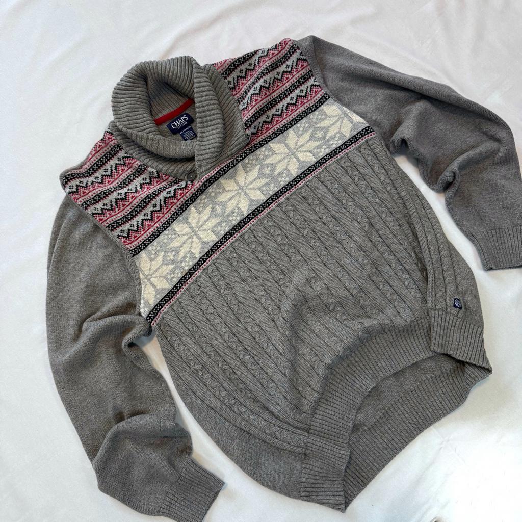 Chaps Ralph Lauren trui grijs met Nordic patroon, Ophalen of Verzenden, Zo goed als nieuw, Overige maten, Grijs