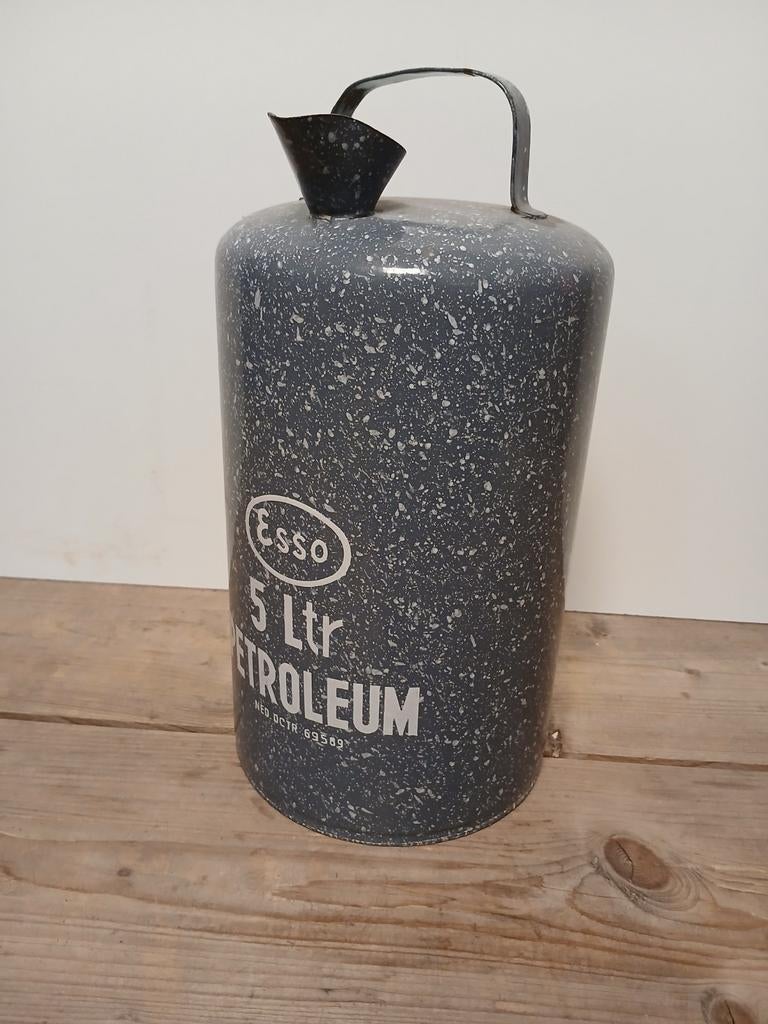 Emaille esso petroleum kan 5 liter grijs gewolkt, Antiek en Kunst, Antiek | Emaille, Ophalen of Verzenden
