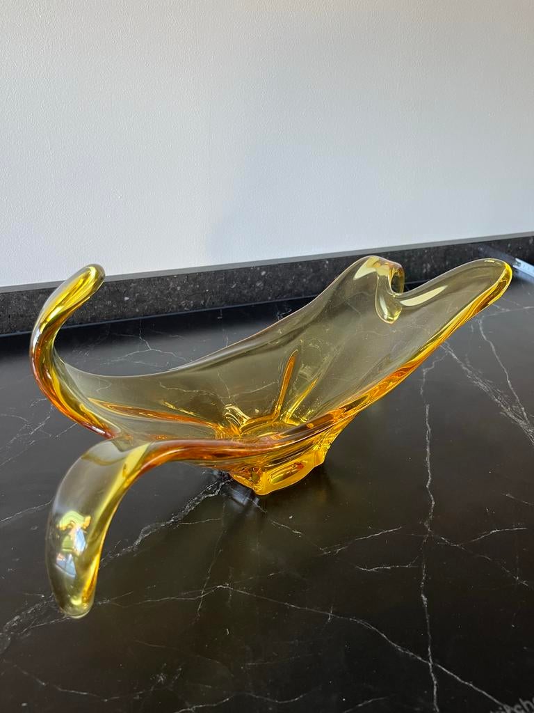 Glazen decoratie schaal geel, Ophalen