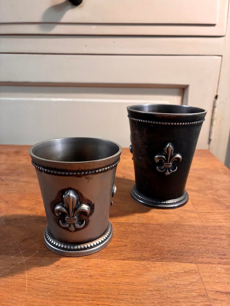 Antiek verzilverde vaasjes met Fleur-de-lis motief, Antiek en Kunst, Ophalen of Verzenden