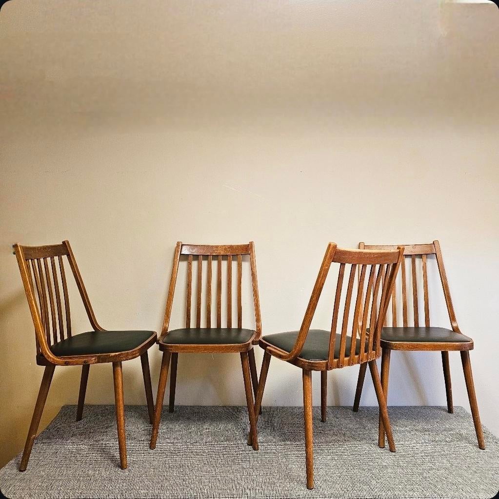 4 Vintage Retro Stoelen van Gábriel Frigyes design, Szkiv, Gebruikt, Zwart, Ophalen of Verzenden, Vier
