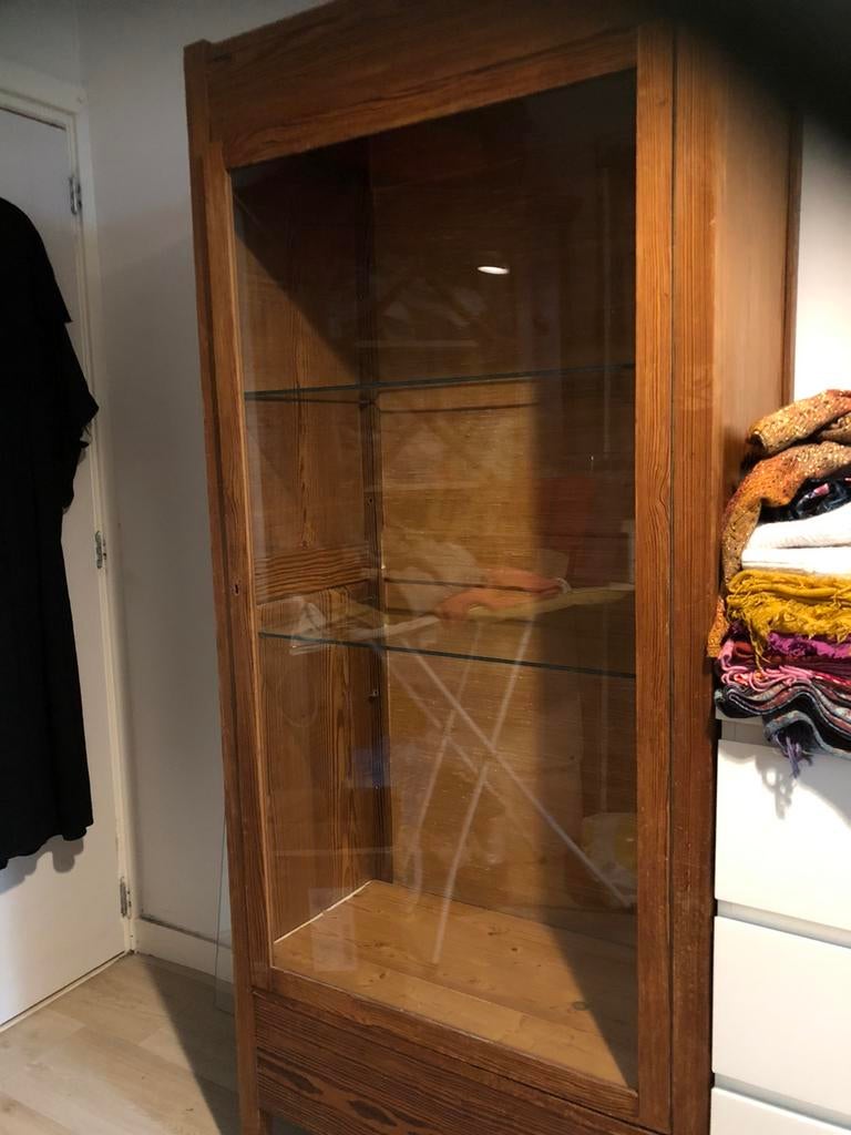 Houten (vitrine) kast, Ophalen, Strak met diepe houtkleur, 50 tot 100 cm, 150 tot 200 cm