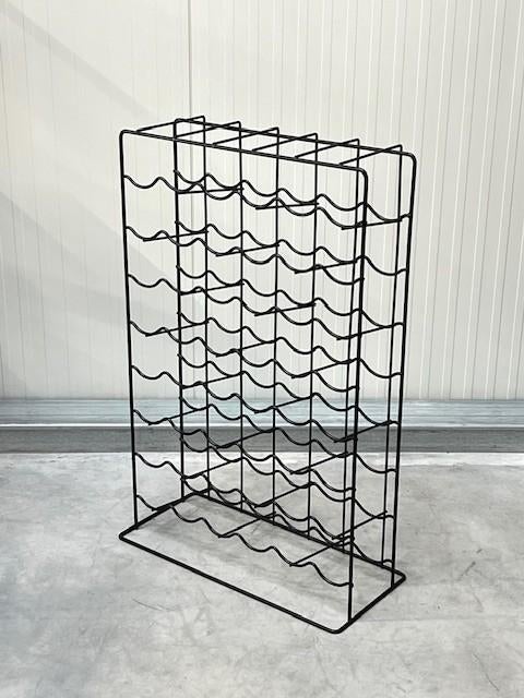 Vintage wijnrek draadstaal flessenrek retro wijnhouder zwart, Gebruikt, Ophalen of Verzenden, 25 flessen of meer, Onbekend