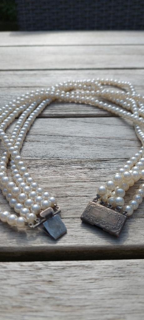 Mooie parelketting met zilverenslotje (wd30), Sieraden, Tassen en Uiterlijk, Kettingen, Zo goed als nieuw, Overige materialen