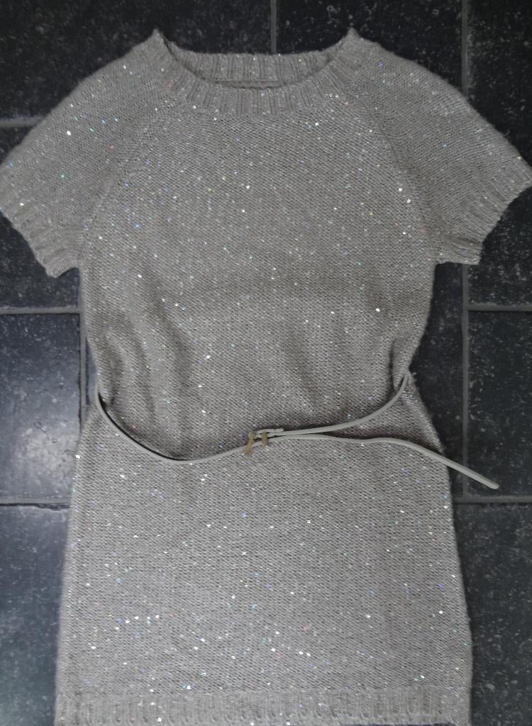Jurk maat 158 - trui jurk zilver/ glitter met riem, Meisje, Ophalen of Verzenden, Zo goed als nieuw, Jurk of Rok