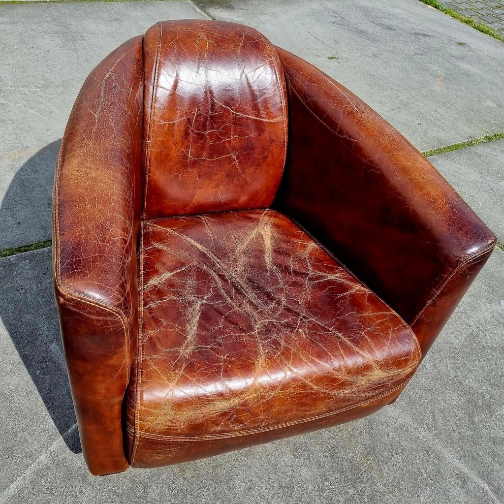 Aviator fauteuil vintage leer + BEZORGING GRATIS, Huis en Inrichting, Gebruikt, Aviator, ., Ophalen of Verzenden