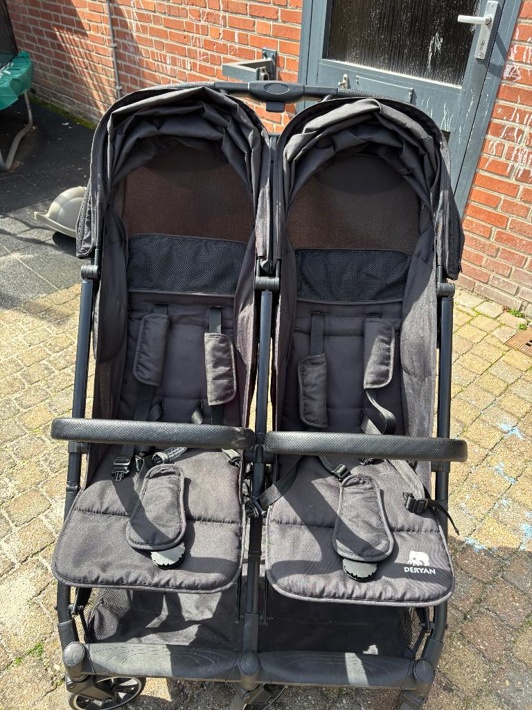 Zwarte duo wandelwagen, Kinderen en Baby's, Kinderwagens en Combinaties, Gebruikt, Duowagen, Ophalen, Kinderwagen