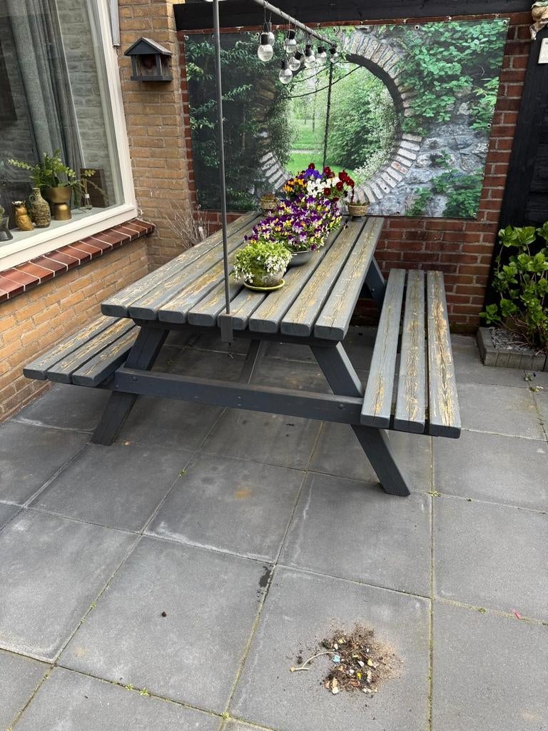 Robuuste stevige picknicktafel, Ophalen, Gebruikt, Rechthoekig, Hout