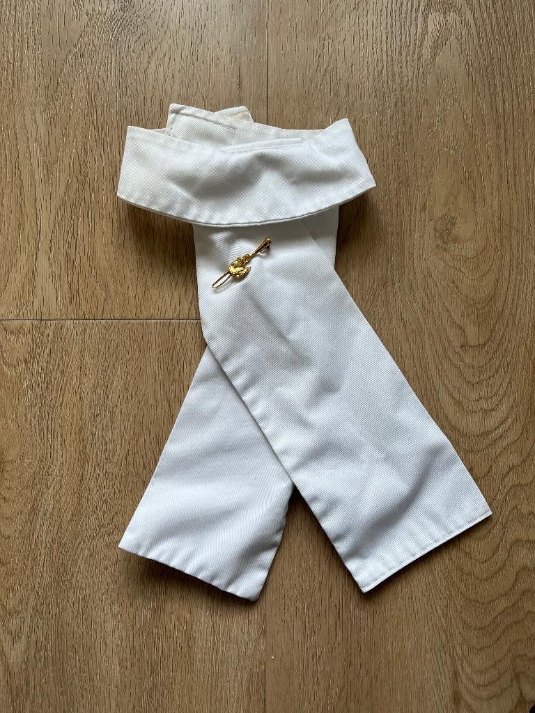 Plastron wit met speld paardenhoofd, Dieren en Toebehoren, Gebruikt, Ophalen of Verzenden, Bovenkleding, Kinderen