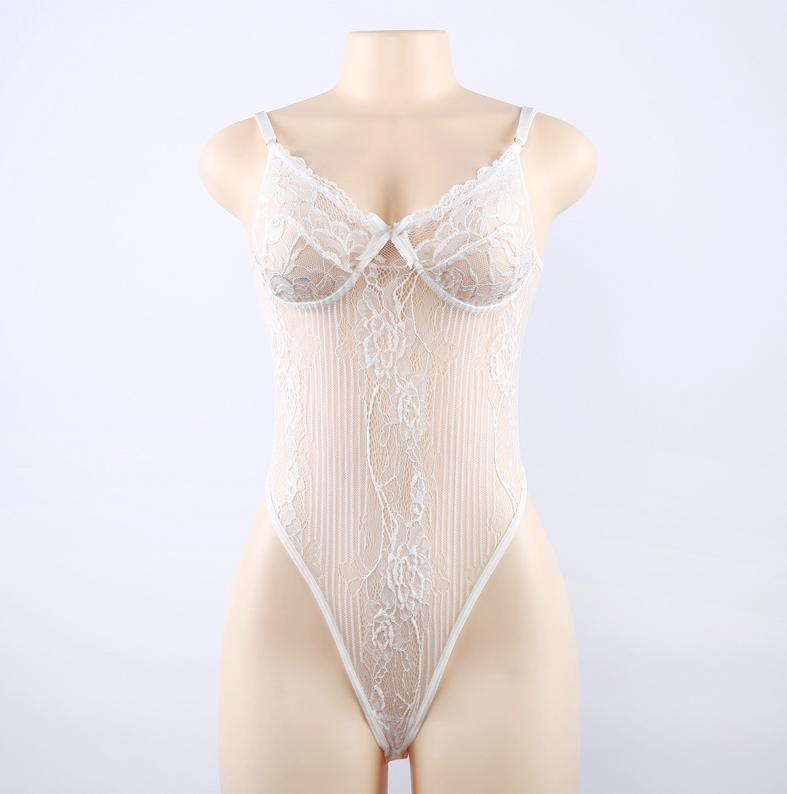 Witte kanten bodysuit dames romper doorzichtige lingerie, Verzenden, Wit, Body of Korset