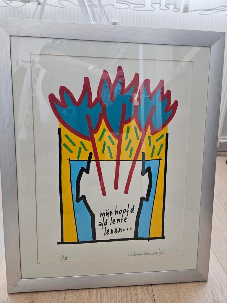Ingelijste zeefdruk Peter Bouman  'Mijn hoofd als lente', Ophalen of Verzenden