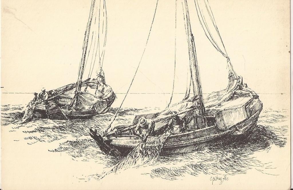 In span vissende botters halen sleepnet binnen Peter Dorleyn, Ophalen of Verzenden, 1960 tot 1980, Ongelopen, Sterren en Beroemdheden