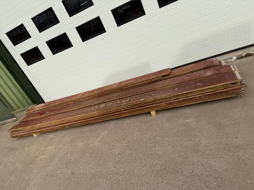 Oude grenenhout vloerdelen 30m2 en wandbeschot 20m2., Ophalen, Gebruikt, Info@walstra.nl, Vloerdelen of -planken