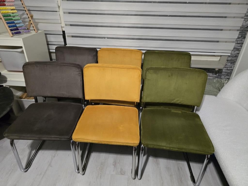 Zeer Nette Zuiver ridge rib buisframe stoelen set 6 stuks, Ophalen, Zo goed als nieuw, Overige kleuren, Vijf, Zes of meer stoelen