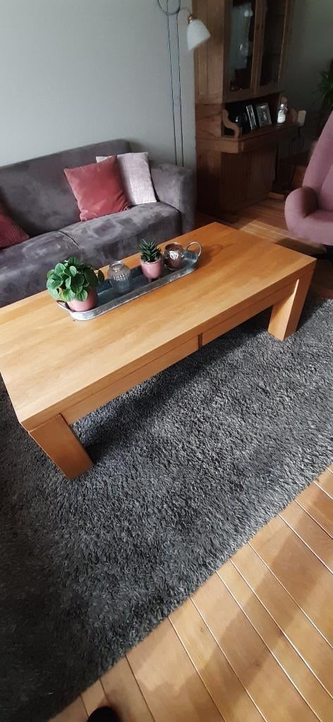 Eiken salontafel met lades, Ophalen, 100 tot 150 cm, Eikenhout, 50 tot 100 cm