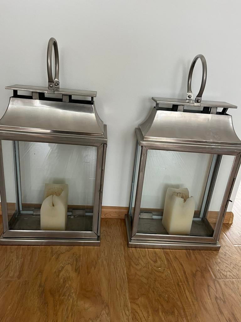 Twee grote windlichten 75 hoog, Huis en Inrichting, Ophalen, Gebruikt, Zilver, 50 tot 75 cm