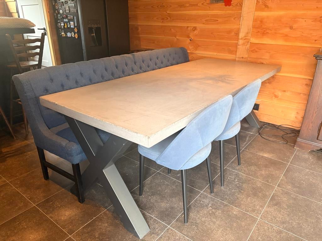 Teugra eettafel 240x100 cm met bank en 2 stoelen, Ophalen, Overige materialen, Gebruikt, 100 tot 150 cm