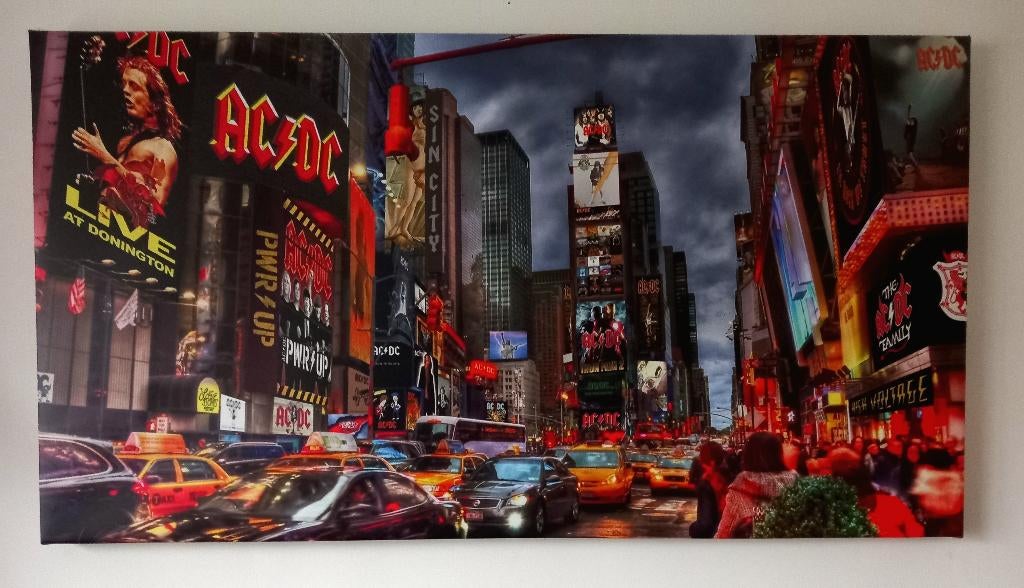 Times Square New York AC/DC op Canvas, Ophalen of Verzenden, 75 tot 100 cm, Minder dan 50 cm, Print